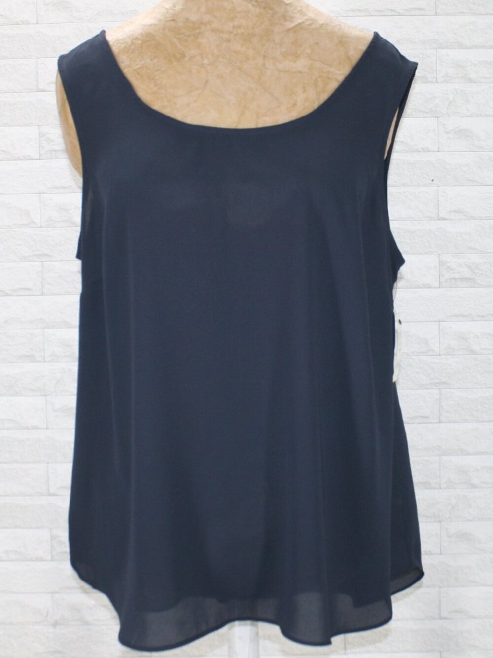 ALFANI Blouse Sleeveless Tank Top Sheer Lightweight Basic Casual Navy Blue Large